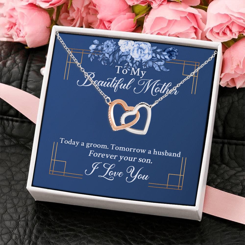 6VT_ Groom To My Beautiful Mother Interlocking Hearts Necklace 4