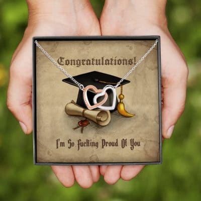 Alternative view of Congratulations I'm So Fucking Proud Of You Interlocking Hearts Pendant Necklace