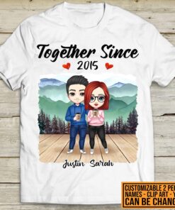 Together Since Couple Standing Custom Shirt - Valentines Day Shirt for Couple - Couples Shirt for Her Him. Personalized Shirt for Couples