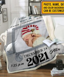 Alternative view of Personalized Baby Photo Blanket Birth Information for Girls and Boys - Customized Baby's Name, Birth Date, Weight Throw Blanket