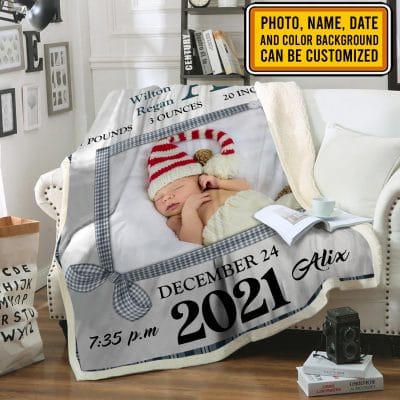 Alternative view of Personalized Baby Photo Blanket Birth Information for Girls and Boys - Customized Baby's Name, Birth Date, Weight Throw Blanket