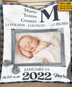 Personalized Baby Photo Blanket Birth Information for Girls and Boys - Customized Baby's Name, Birth Date, Weight Throw Blanket