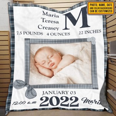 Personalized Baby Photo Blanket Birth Information for Girls and Boys - Customized Baby's Name, Birth Date, Weight Throw Blanket