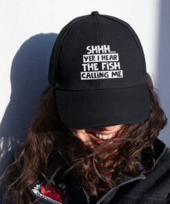 Alternative view of Shhh Yep I Hear The Fish Calling Me Funny Twill Cap - Fishing Lover High-Profile Snapback Hat