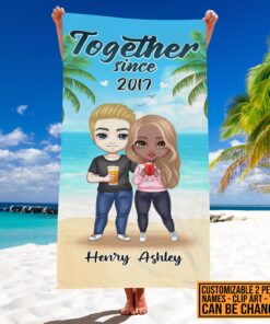 Together Since Couple Standing Custom Towel - Valentines Day Beach Towel for Couples - Couples Towel for Her & Him. Personalized Towel for Couples
