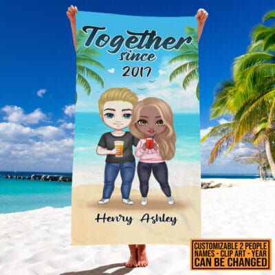 Together Since Couple Standing Custom Towel - Valentines Day Beach Towel for Couples - Couples Towel for Her & Him. Personalized Towel for Couples