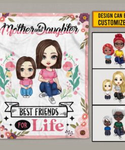Alternative view of Mother and Daughter Best Friends For Life Personalized Clipart Fleece Blanket - Mink Blanket - Mother's Day Woven Blanket - Cute Gift For Mom