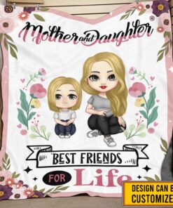 Mother and Daughter Best Friends For Life Personalized Clipart Fleece Blanket - Mink Blanket - Mother's Day Woven Blanket - Cute Gift For Mom