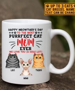 Personalized Cat Breeds Happy Meowther's Day To The Most Purrfect Cat Mom Ever Ceramic Coffee Mug - Water Bottle
