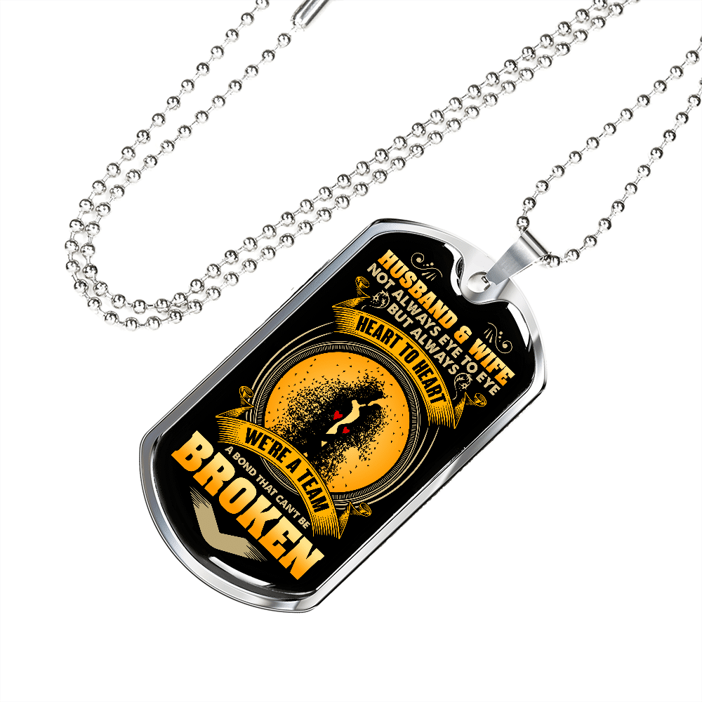 Husband And Wife Not Always Eye To Eye But We're A Team Couple Dog Tag Pendant Necklace