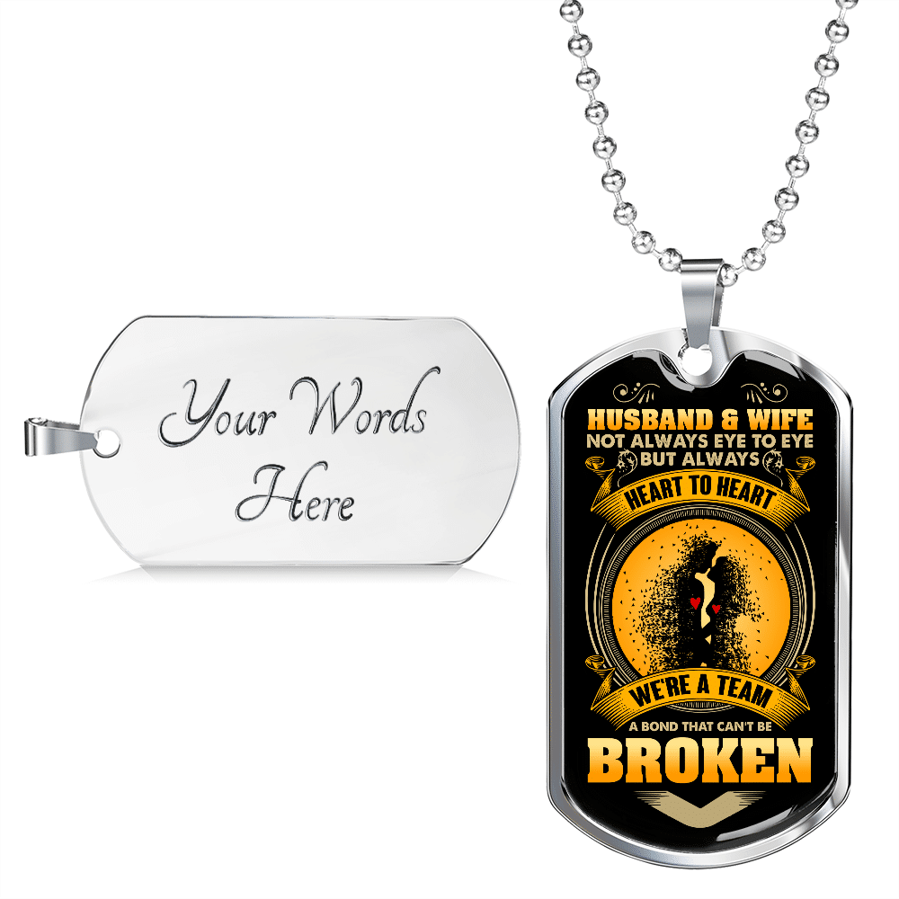 Husband And Wife Not Always Eye To Eye But We're A Team Couple Dog Tag Pendant Necklace