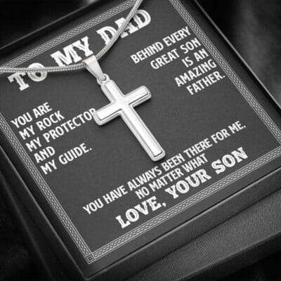 To My Dad Behind Every Great Son Is An Amazing Father Love Your Son Cross Pendant Necklace