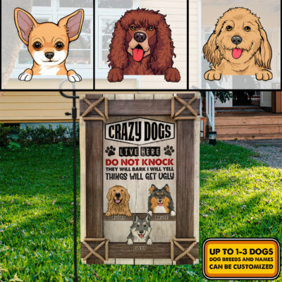 Alternative view of Personalized Dog Breeds Crazy Dogs Live Here Do Not Knock They Will Bark Outdoor House Flag - Home Garden Flag