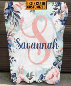 Alternative view of Personalized Mono Name Fleece Soft Blanket - Name Customized Letter Floral Baby Blanket Gifts
