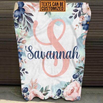 Alternative view of Personalized Mono Name Fleece Soft Blanket - Name Customized Letter Floral Baby Blanket Gifts