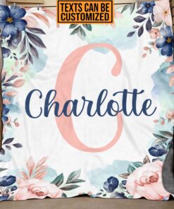 Personalized Mono Name Fleece Soft Blanket - Name Customized Letter Floral Baby Blanket Gifts