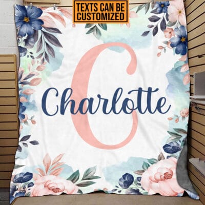 Personalized Mono Name Fleece Soft Blanket - Name Customized Letter Floral Baby Blanket Gifts