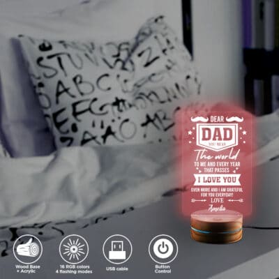 Alternative view of Personalized Fathers Day Gifts Dear Dad You Mean The World To Me Led Night Light Multi Color - Bedroom Decor