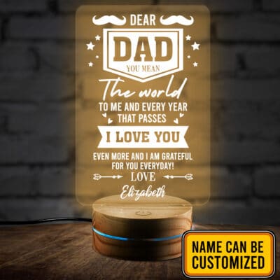 Personalized Fathers Day Gifts Dear Dad You Mean The World To Me Led Night Light Multi Color - Bedroom Decor
