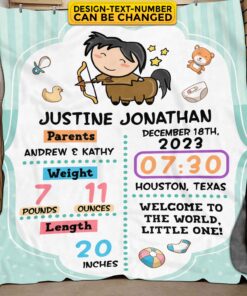 Personalized Birth Zodiac Blanket for Baby Boys and Girls - Customized Baby Blanket Name, Birth Date, Weight, Length
