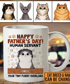 Alternative view of Personalized Cat Breeds Happy Father's Day Human Servant Your Tiny Furry Overlord Ceramic Coffee Mug - Beer Stein