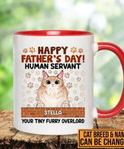Personalized Cat Breeds Happy Father's Day Human Servant Your Tiny Furry Overlord Ceramic Coffee Mug - Beer Stein
