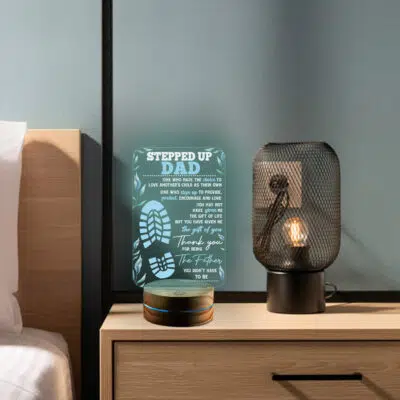 Stepped Up Dad Night Light. Happy Father's Day Gifts. Best Gift for Step Dad, Meaningful Family Quote - Stepdad Birthday Gift Led Light