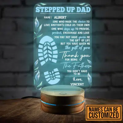 Personalized Stepped Up Dad LED Night Light, Happy Fathers Day Gifts, Best Gift for Step Dad, Custom Name Stepdad Birthday Gift