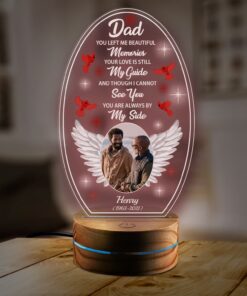 Personalized Photo Memorial Gifts Dad You Left Me Beautiful Memories Cardinal LED Night Light Multi Color - Bedroom Decor