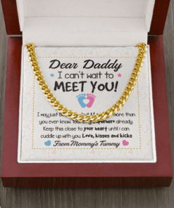 Dear Daddy I Can't Wait To Meet You I May Just Be A Bump Cuban Link Chain Necklace - Dad To Be Gifts From Baby