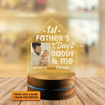 Personalized Photo Fathers Day Gifts 1st Father's Day Daddy and Me Led Night Light Multi Color - Bedroom Decor