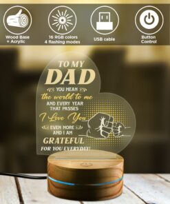 To My Dad You Mean The World To Me Heart Night Light, Best Dad Birthday Gifts from Daughter Son - Fathers Day Gift for Dad