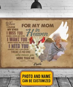 Personalized Photo Memorial Gifts For My Mom in Heaven I Miss You Gallery Wrapped Canvas Print - Home Decor Wall Art - Poster