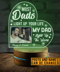 My Dad Lights Up The World Personalized Photo Dad Night Light Father’s Day Birthday Gifts for Dad from Daughter Son