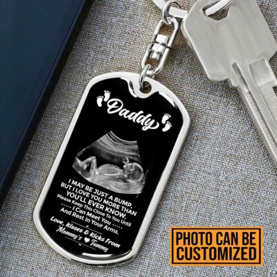 Alternative view of Personalized Photo I May Just Be A Bump Dog Tag Keychain - Dad To Be Gifts - Expecting Dad Gifts
