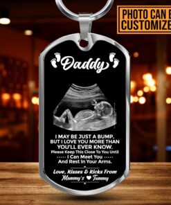 Personalized Photo I May Just Be A Bump Dog Tag Keychain - Dad To Be Gifts - Expecting Dad Gifts