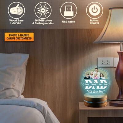 Alternative view of Personalized Photo Fathers Day Gifts Dad We Love You Led Night Light Multi Color - Bedroom Decor