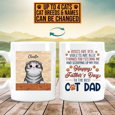 Alternative view of Custom Cat Breeds Roses Are Red Violets Are Blue Thanks For Feeding Me Print on 2 Sides Ceramic Coffee Mug