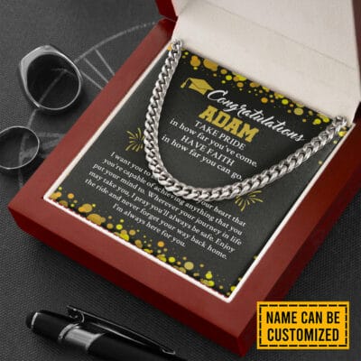 Alternative view of Personalized Take Pride In How Far You've Come Graduation Senior Cuban Link Chain Necklace