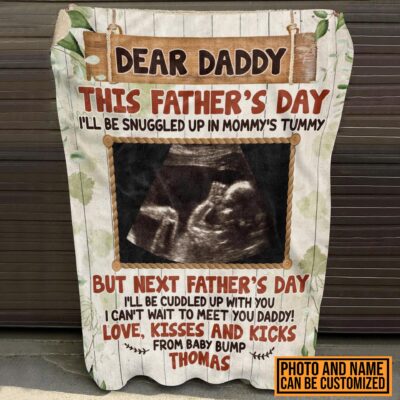 Alternative view of Personalized Photo Dear Daddy This Father's Day I'll Snuggled Up In Mommy's Tummy Fleece Blanket - Sherpa Blanket