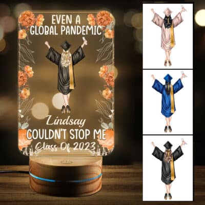 Personalized Class of 2023 Graduation Night Light Gift - Custom Clipart Even A Global Pandemic Grad LED Light Gifts