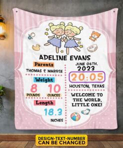 Alternative view of Personalized Birth Zodiac Blanket for Baby Girls - Customized Baby Blanket Name, Birth Date, Weight, Length