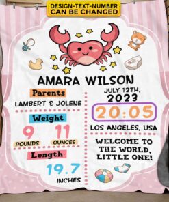 Personalized Birth Zodiac Blanket for Baby Girls - Customized Baby Blanket Name, Birth Date, Weight, Length