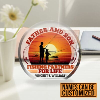 Alternative view of Personalized Father And Son Fishing Partners For Life Circle Acrylic Plaque - Dad Fishing Gifts From Son