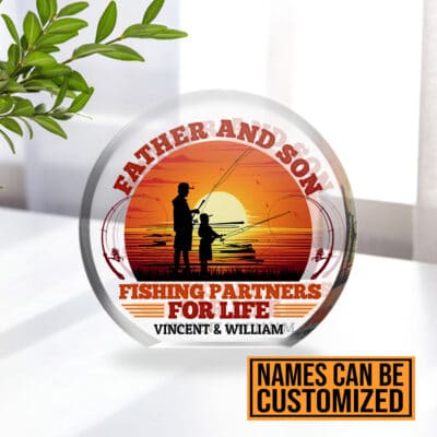 Personalized Father And Son Fishing Partners For Life Circle Acrylic Plaque - Dad Fishing Gifts From Son