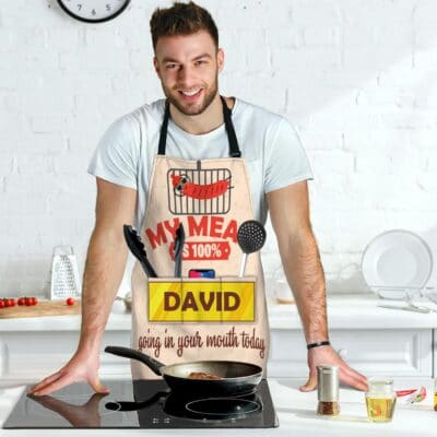 Alternative view of Personalized Aprons For Dad My Meat Is 100% Going in Your Mouth Today Funny Cooking Apron With Three Pockets - Adjustable Neck Strap