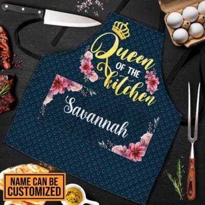 Alternative view of Personalized Kitchen Aprons For Women Queen Of The Kitchen Funny Cooking Apron with Three Pockets - Adjustable Neck Strap