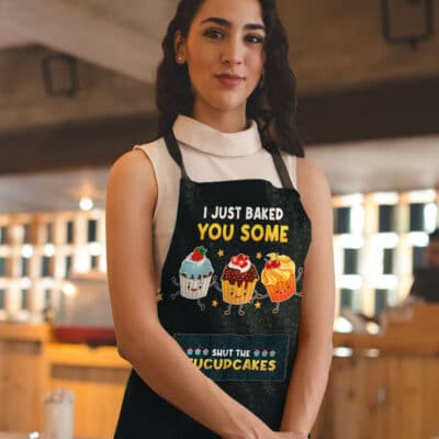Alternative view of Kitchen Apron Gifts I Just Baked You Some Shut The Fucupcakes Funny Cooking Apron with Three Pockets - Adjustable Neck Strap