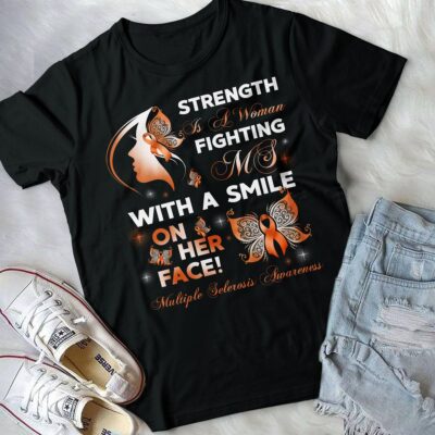 Alternative view of Strength Is A Woman Fighting MS With A Smile On Her Face T-Shirt - V-Neck - Multiple sclerosis Awareness Shirt