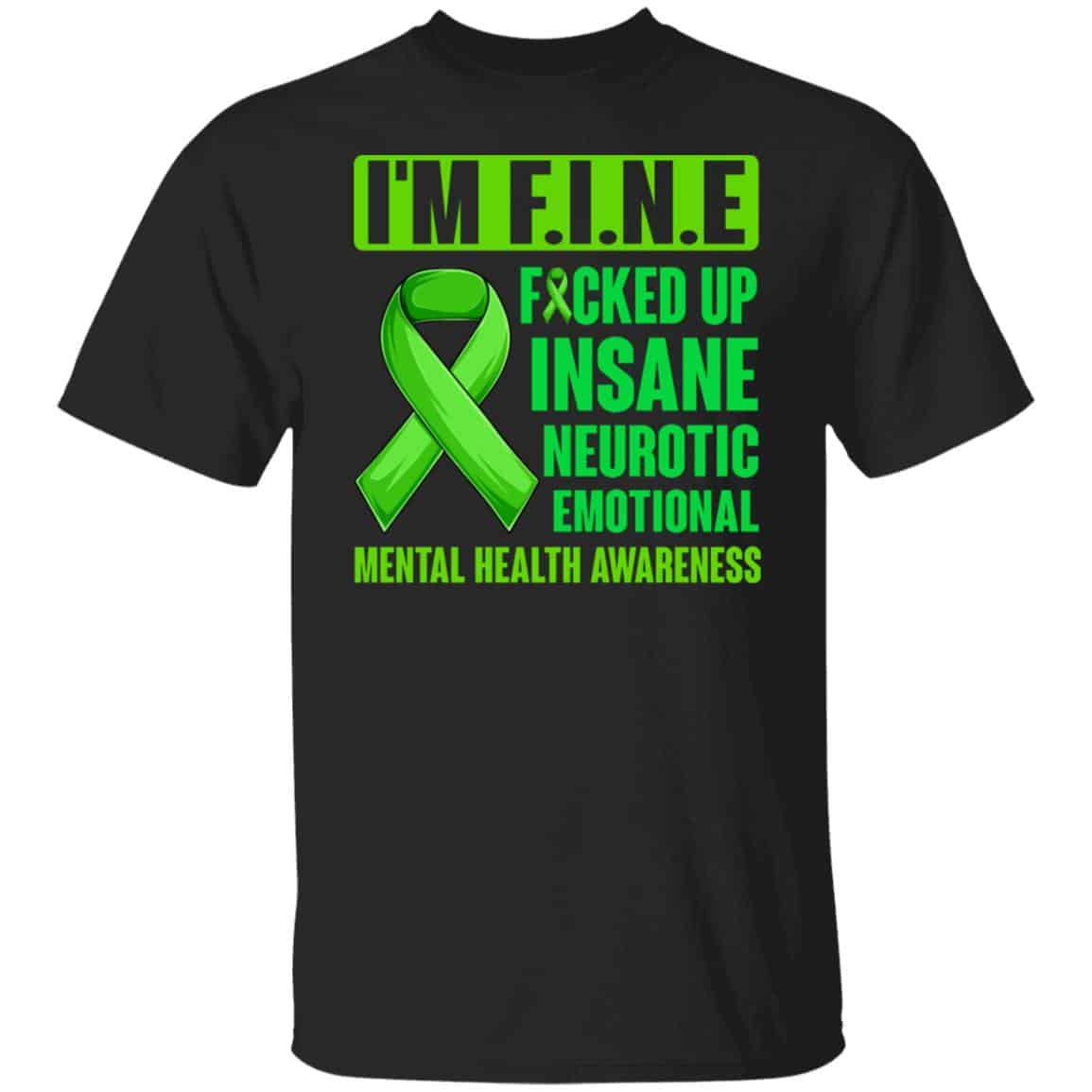 3VT. Menal Health I'm Fine 3, Black, Unisex T-Shirt